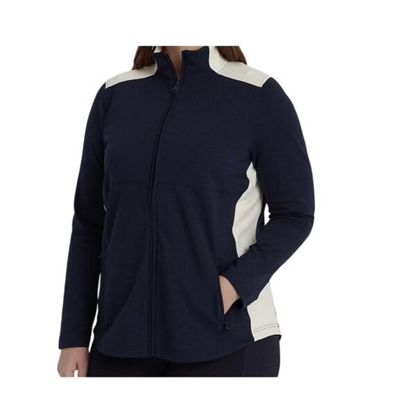 Lauren Ralph Lauren Zip Jacket Pockets Blue/Cream active Athleisure Women’s 2X - Picture 1 of 9